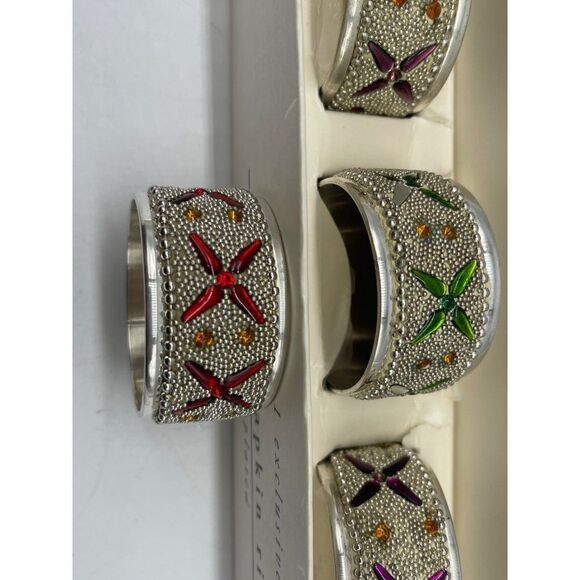 Piet A1 Exclusive Vintage Jeweled Napkin Plated Napkin Rings NEW - Picture 1 of 5